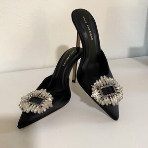 Good American Satin & Crystal Heeled Mule Pump - Size 8.5